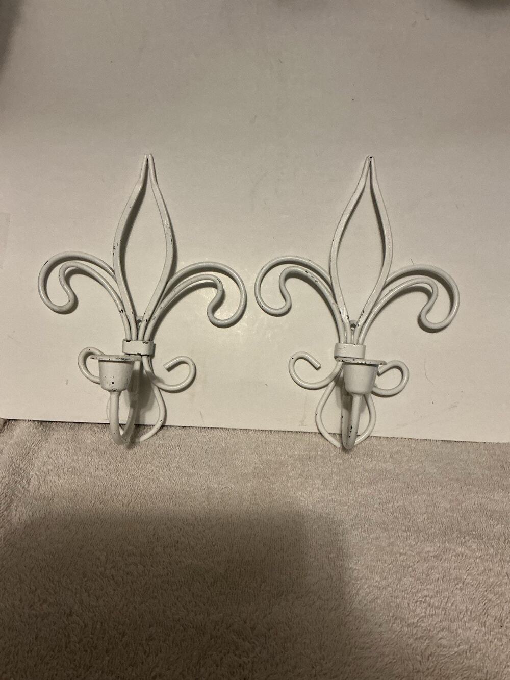 Vintage Fleur-De-Lis Candle Wall Sconces White 9.5” H
